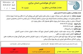 هشدار سطح زرد هواشناسی در خصوص وزش باد و خیزش گرد و خاک در استان مرکزی